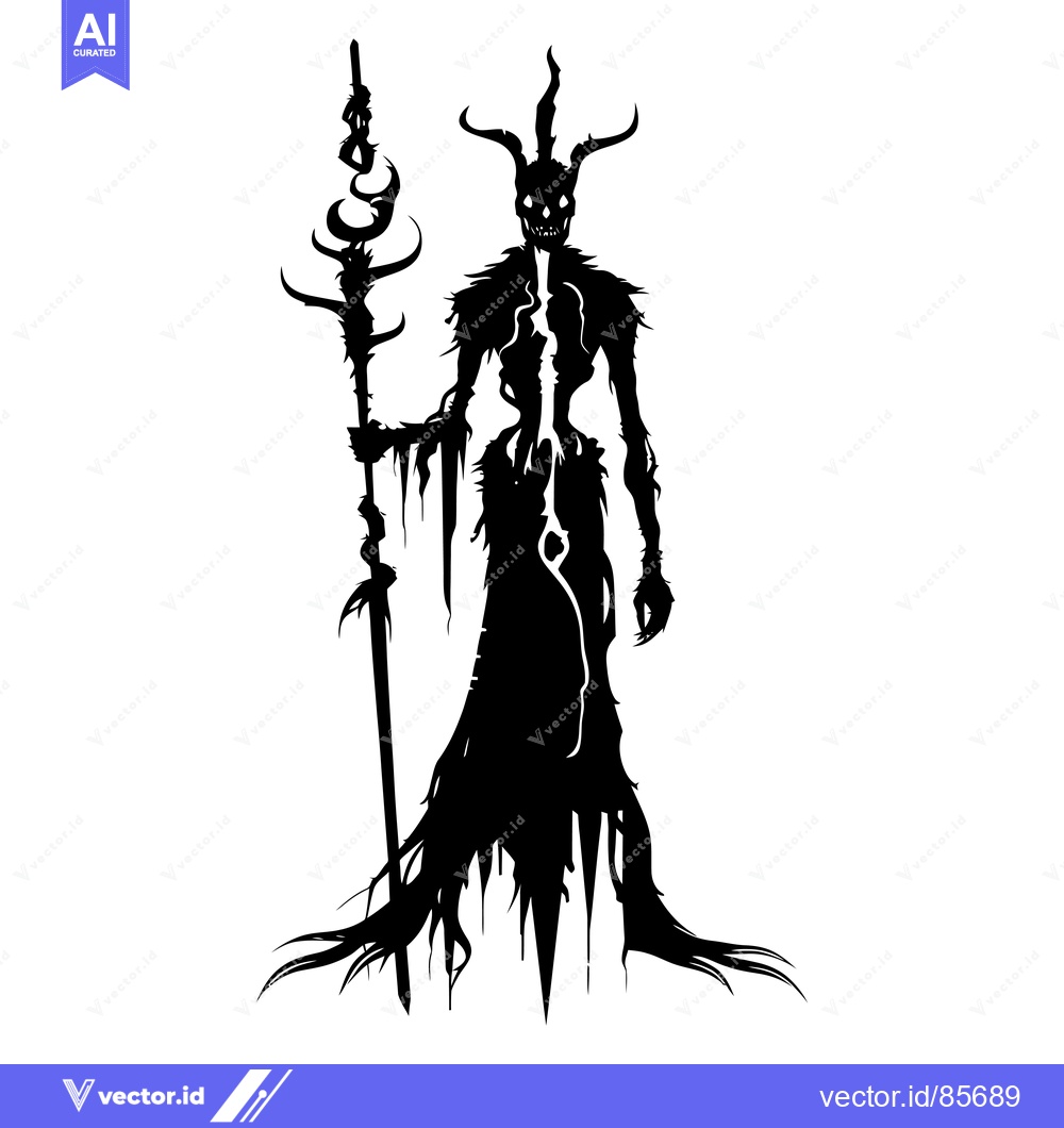 Premium Vector of Silhouette of a Demonic Figure Holding a Staff