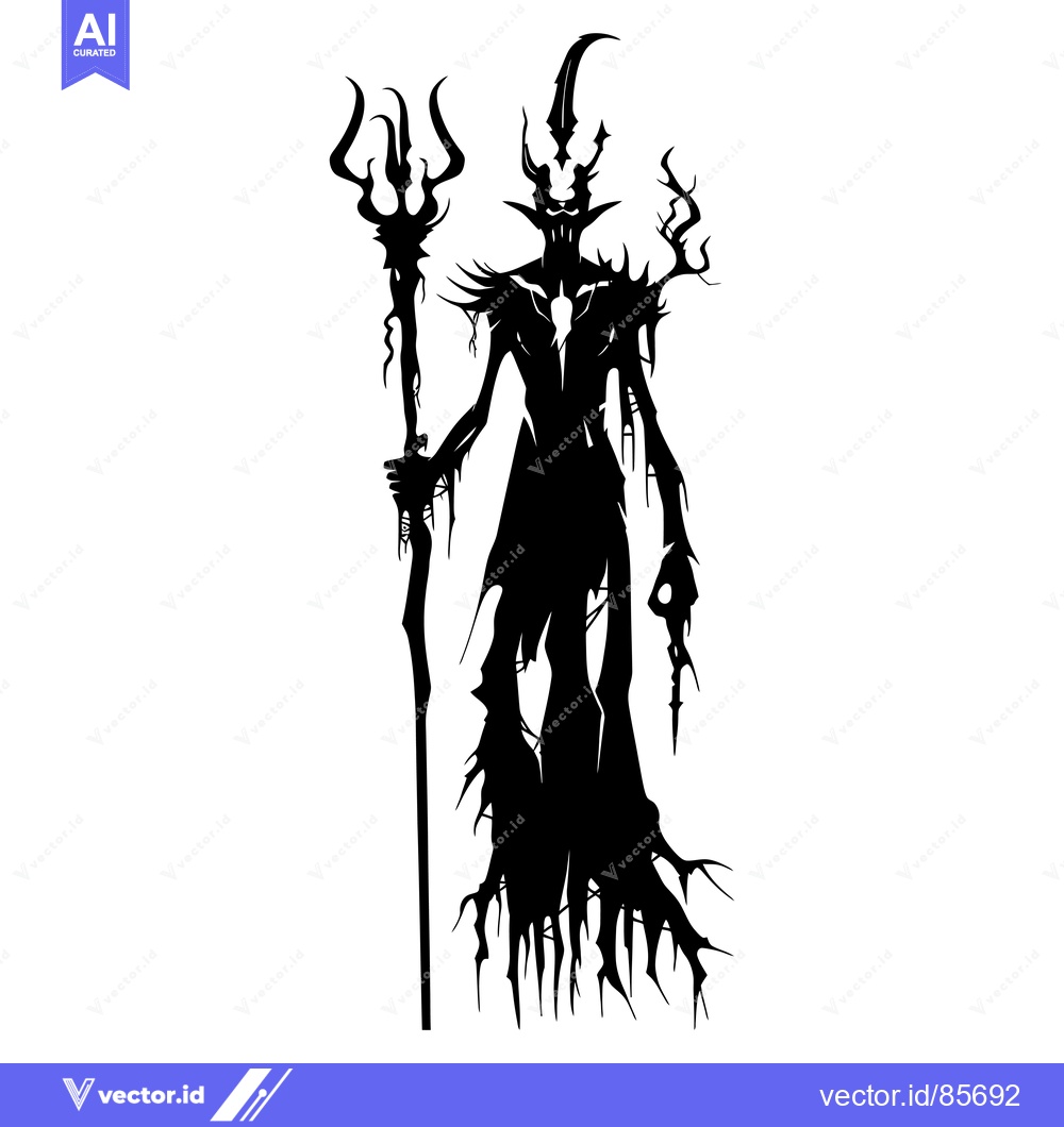 Premium Vector dari Silhouette of a Demon Holding a Staff with a Trident