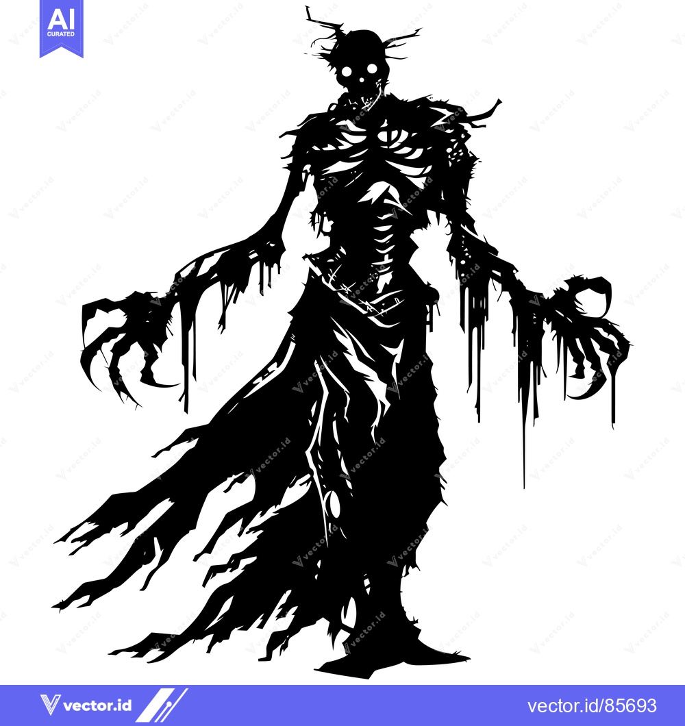 Premium Vector dari A Silhouette of a Monstrous, Decaying Figure with Claws and Glowing Ey