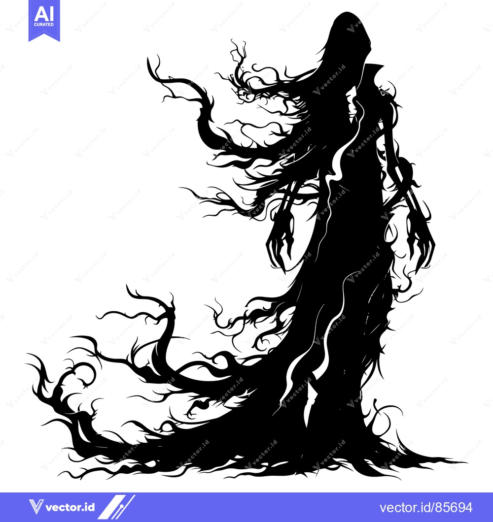 Premium Vector dari Silhouette of a Woman Transformed into a Twisted Tree