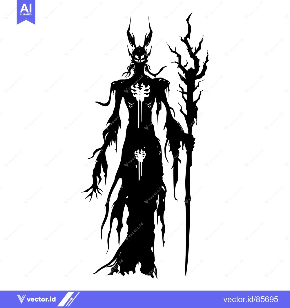 Premium Vector of Silhouette of a Dark Figure with Horns and a Staff