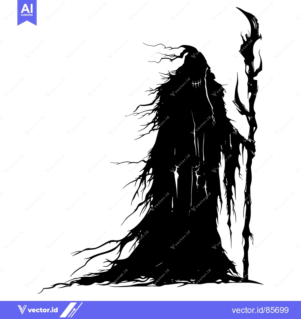 Premium Vector dari Silhouette of a Grim Reaper Holding a Staff