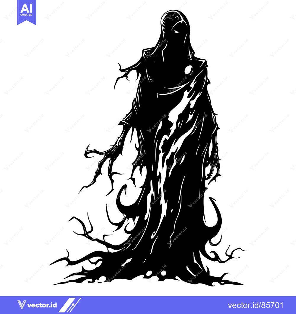 Premium Vector dari A hooded figure with a flowing, spiky silhouette