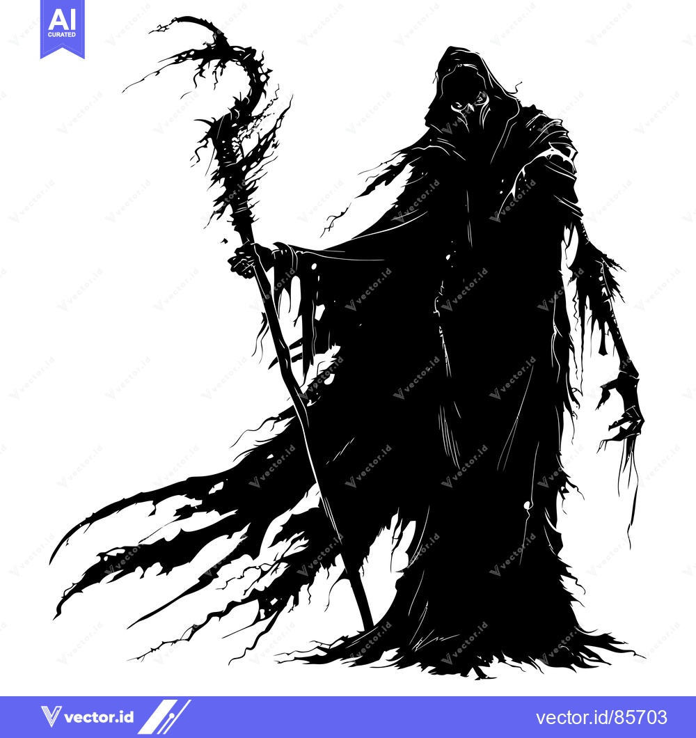 Premium Vector dari Silhouette of a cloaked figure holding a staff