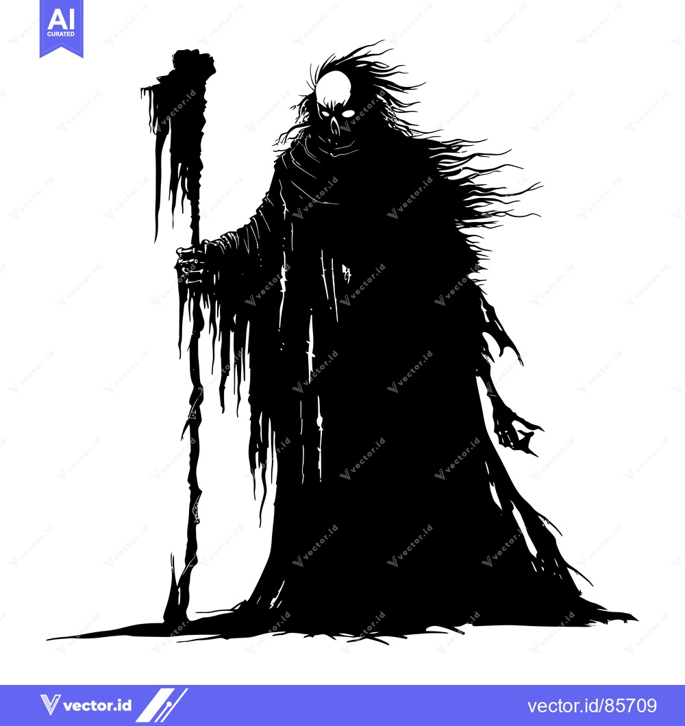 Premium Vector of Silhouette of a spectral figure holding a staff
