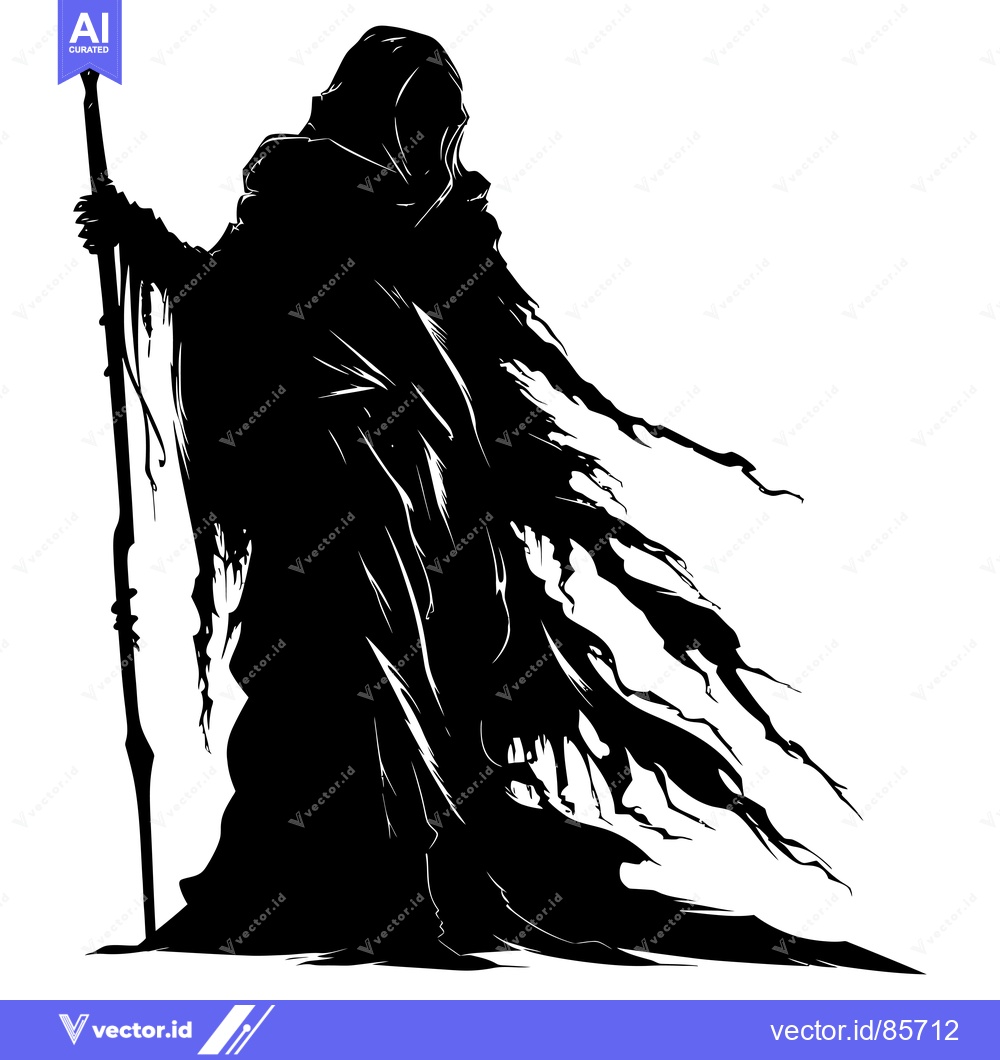 Premium Vector of Silhouette of a hooded figure holding a staff
