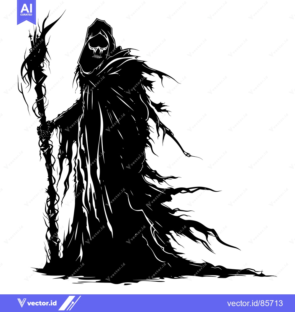Premium Vector of Silhouetted Figure in a Flowing Robe Holding a Twisted Staff