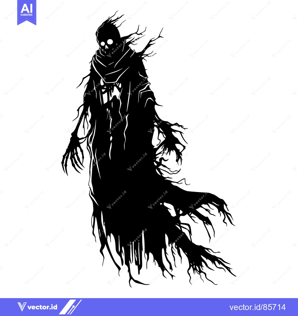 Premium Vector of Silhouette of a Spectral Figure with Glowing Eyes and a Flowing Robe