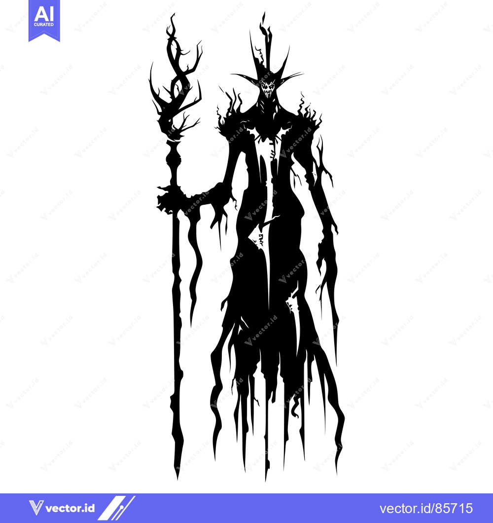 Premium Vector of Silhouette of a Dark Figure Holding a Twisted Staff