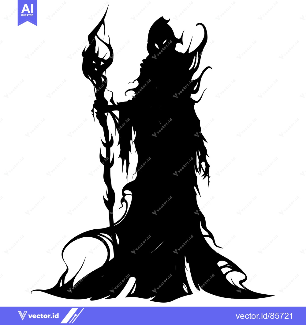 Premium Vector of Silhouette of a Mystical Figure with a Staff