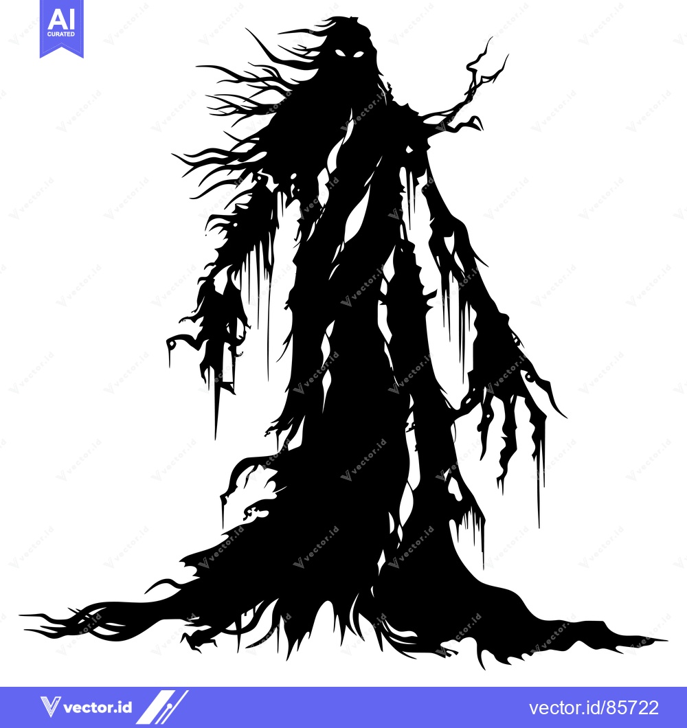 Premium Vector of Silhouette of a Ghoulish Figure with Long Hair and Sharp Edges