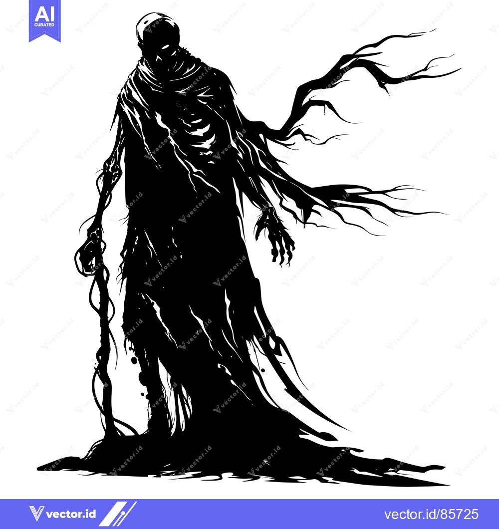 Premium Vector dari Silhouette of a Ghastly Figure with Twisted Branches