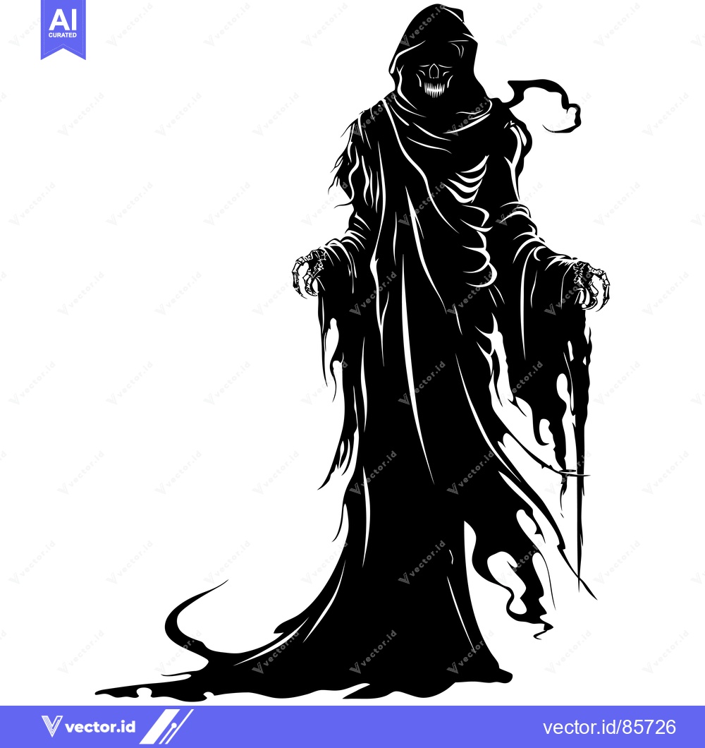 Premium Vector dari Black and White Silhouette of a Grim Reaper Figure