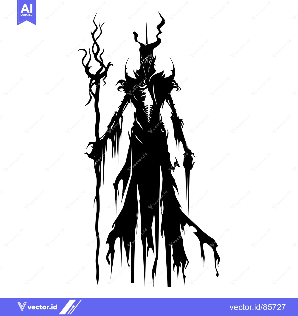 Premium Vector of Silhouette of a Ghoulish Figure Holding a Staff
