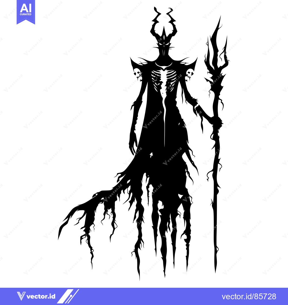 Premium Vector of Silhouette of a Grim Reaper with a Staff and Skulls