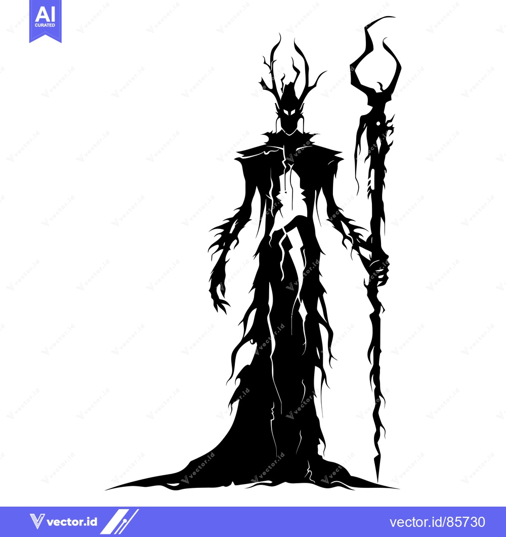 Premium Vector dari Silhouetted Figure with Antlers and Staff