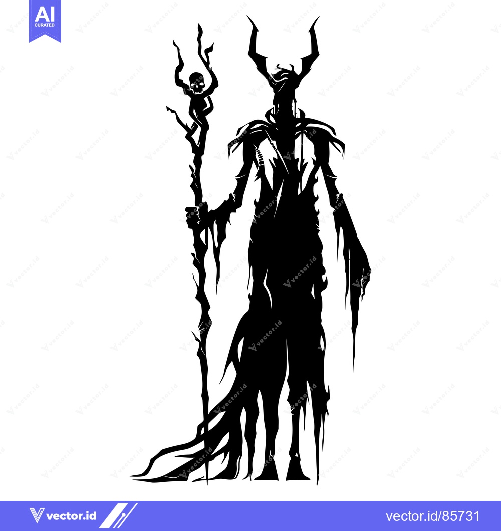 Premium Vector of Silhouette of a Dark Figure Holding a Staff with a Skull on Top