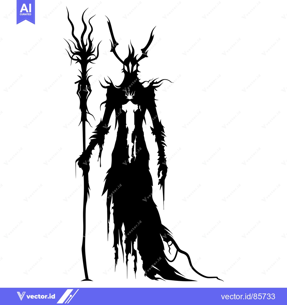 Premium Vector dari Silhouette of a dark figure with a staff and horns