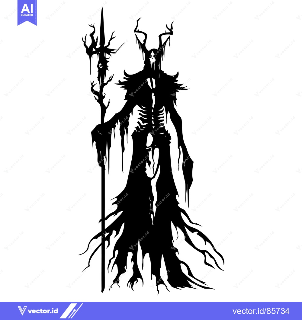 Premium Vector of Silhouette of a skeletal figure with antlers and a spear