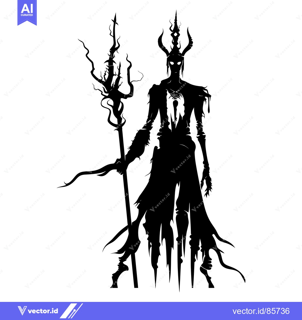 Premium Vector dari Silhouette of a Dark Figure with a Spiked Staff