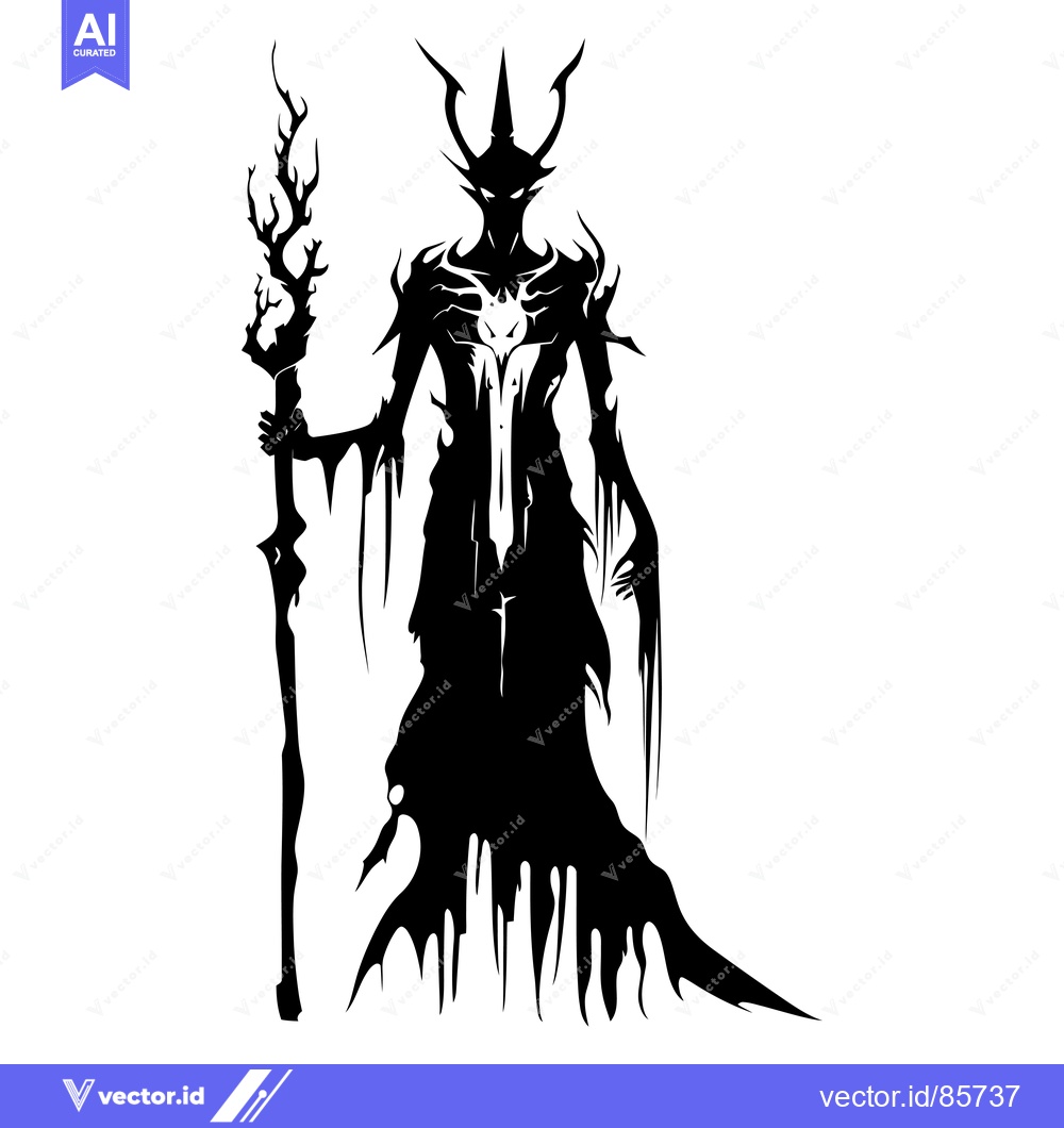 Premium Vector of Silhouette of a Demon Holding a Branch Staff
