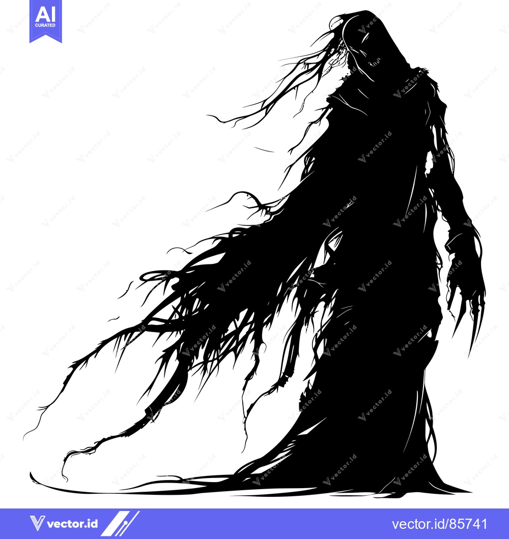 Premium Vector of Shadowy Figure with Long, Spiky Hair and Claws