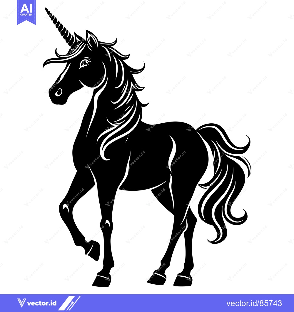 Premium Vector of Black and White Silhouette of a Unicorn with a Spiral Horn