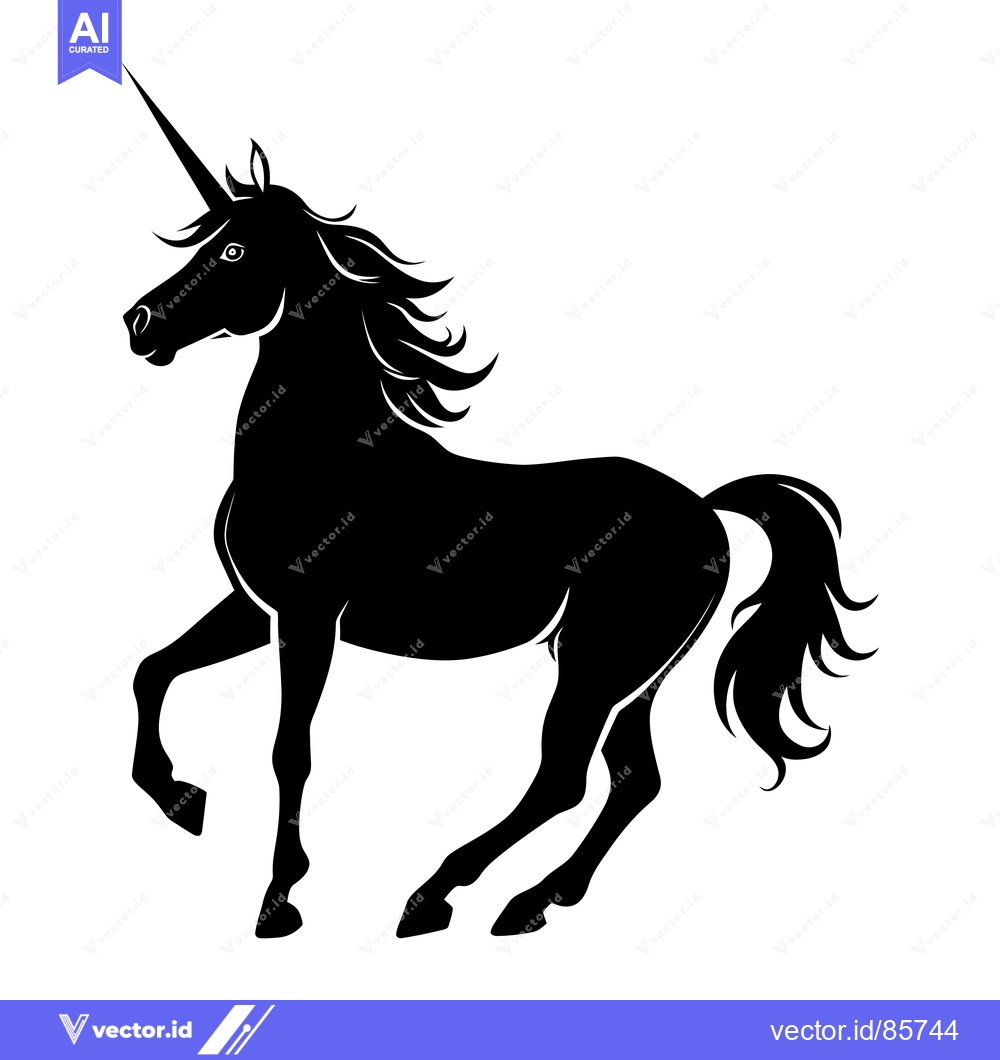 Premium Vector dari Black Silhouette of a Unicorn with a Long Horn