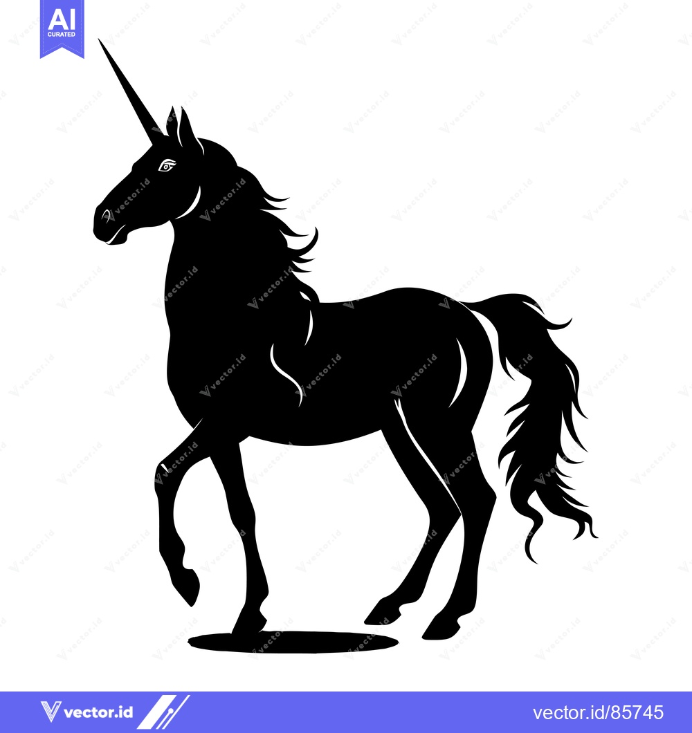 Premium Vector of Black and White Silhouette of a Unicorn Standing with its Horn Pointin