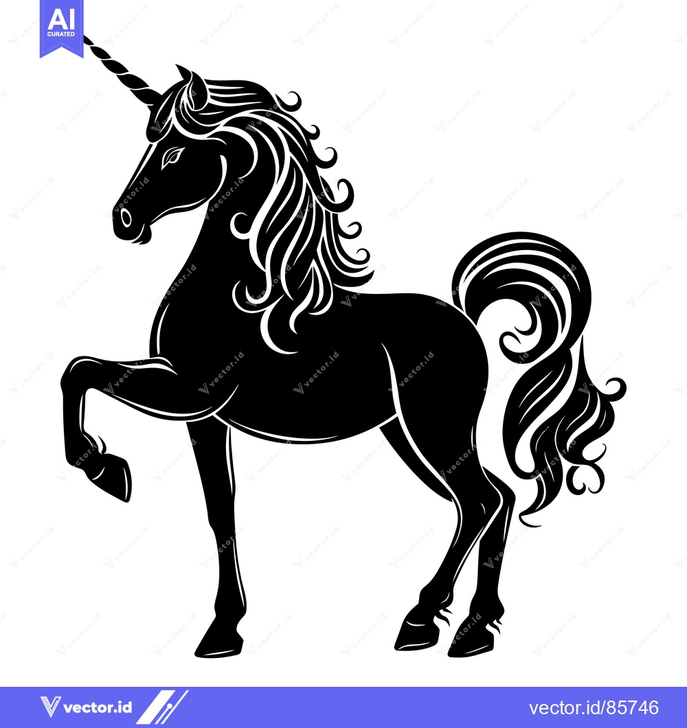 Premium Vector of A Black and White Silhouette of a Unicorn Standing on Its Hind Legs