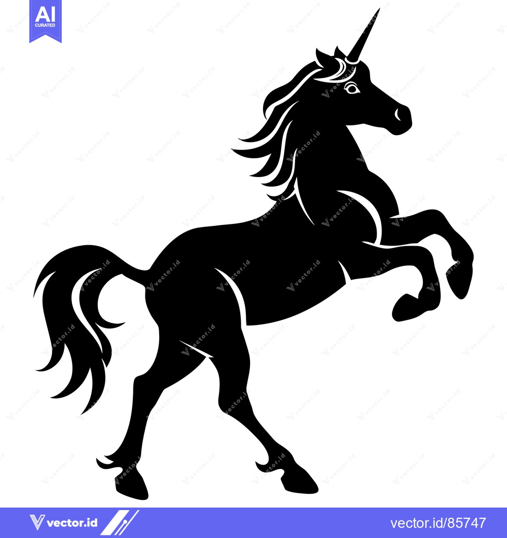 Premium Vector of Black and White Silhouette of a Unicorn Rearing Up
