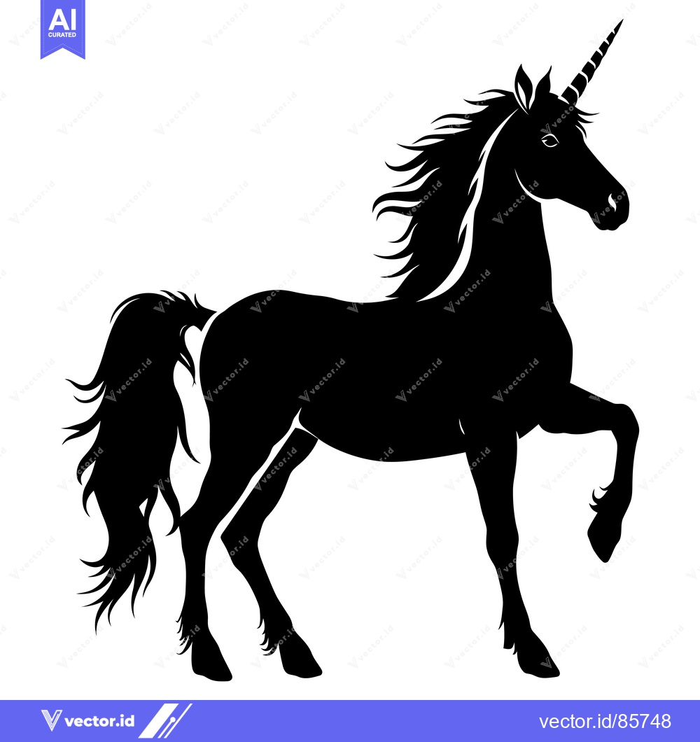 Premium Vector dari Black Silhouette of a Unicorn Standing on Its Hind Leg