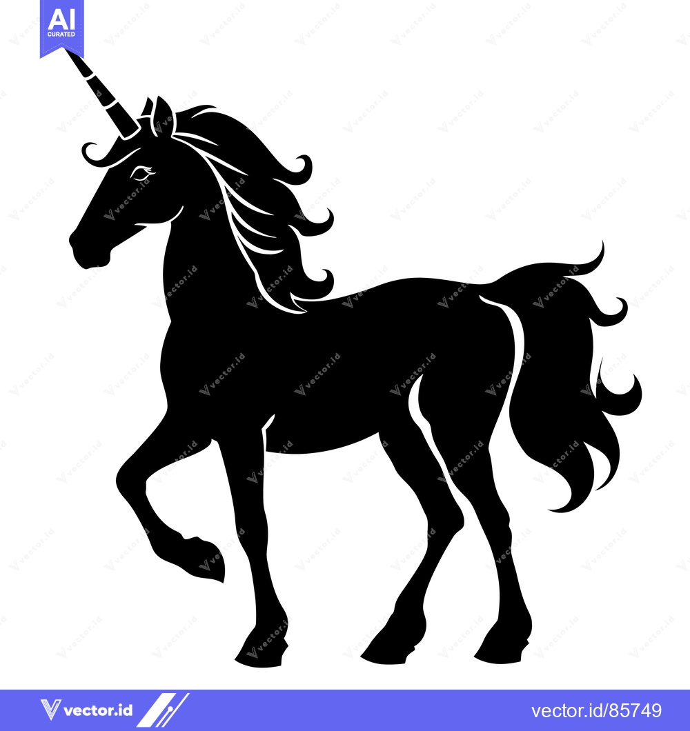 Premium Vector dari Black Silhouette of a Unicorn Standing with its Head Turned
