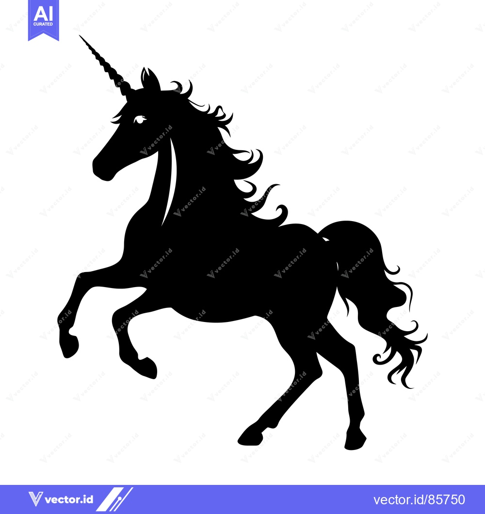 Premium Vector dari Black Silhouette of a Rearing Unicorn with a Spiral Horn