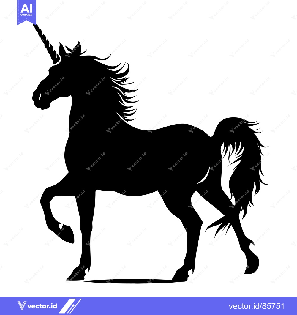 Premium Vector dari Black Silhouette of a Unicorn Standing on Its Hind Legs
