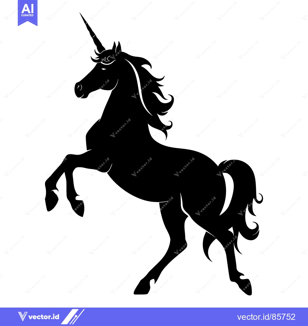 Premium Vector of Black Silhouette of a Unicorn Rearing Up with its Horn Raised