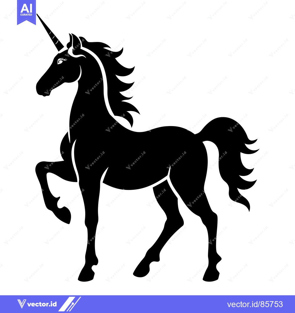 Premium Vector dari A Black Silhouette of a Unicorn with a Curved Horn