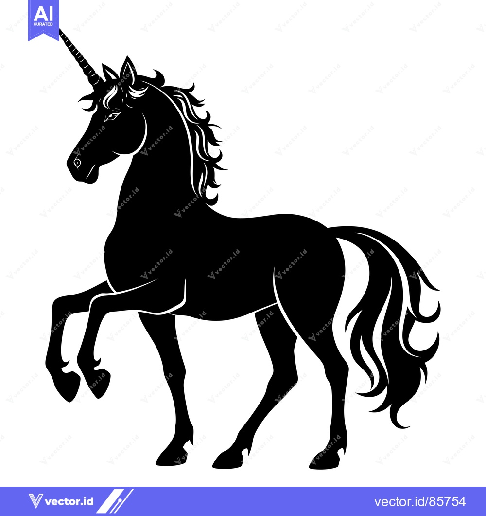 Premium Vector dari A Black and White Silhouette of a Unicorn with a Horn and Flowing Mane