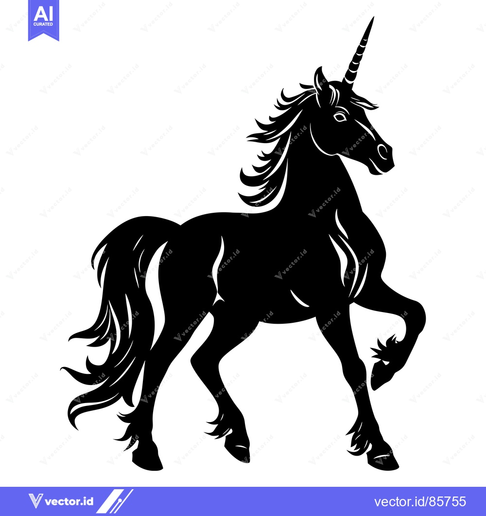Premium Vector of Black Silhouette of a Unicorn with a Single Horn