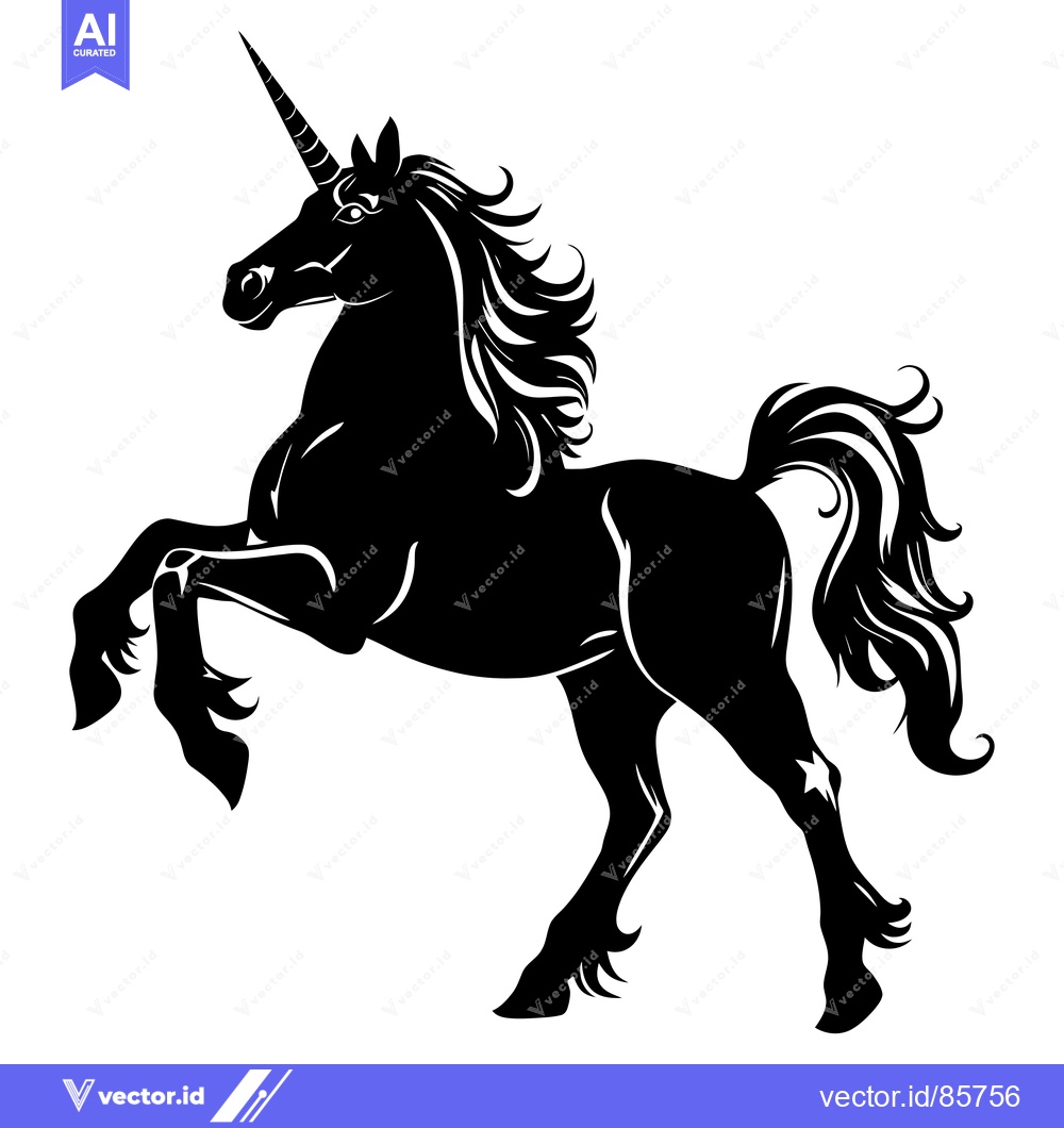 Premium Vector dari Black and White Silhouette of a Unicorn Rearing Up