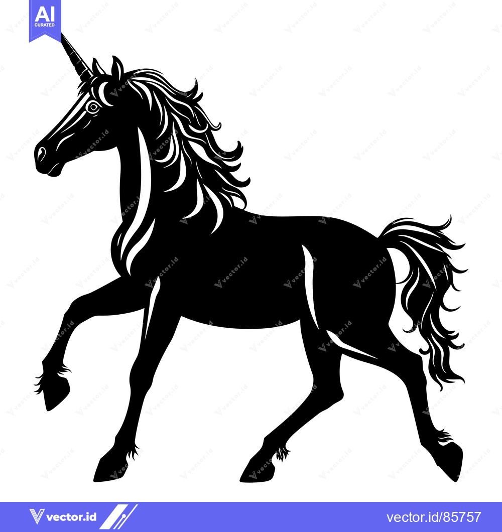 Premium Vector of A Black Silhouette of a Galloping Unicorn with a Long Horn