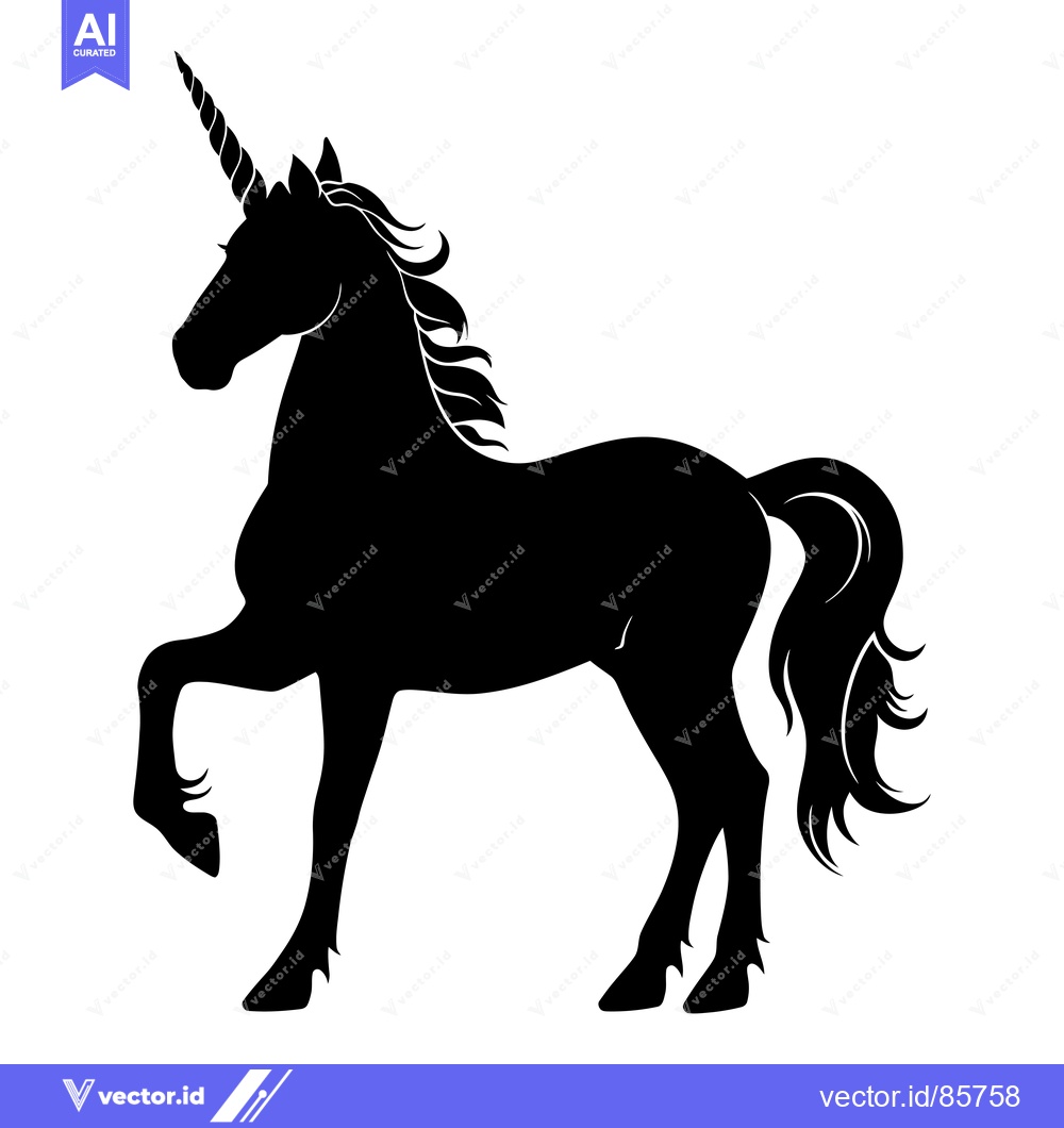 Premium Vector of Black and White Silhouette of a Unicorn Standing on its Hind Legs