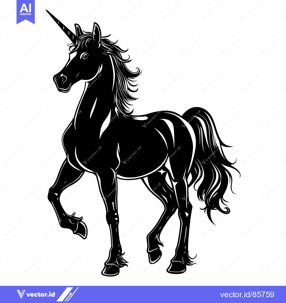 Premium Vector of Black and White Silhouette of a Unicorn Standing
