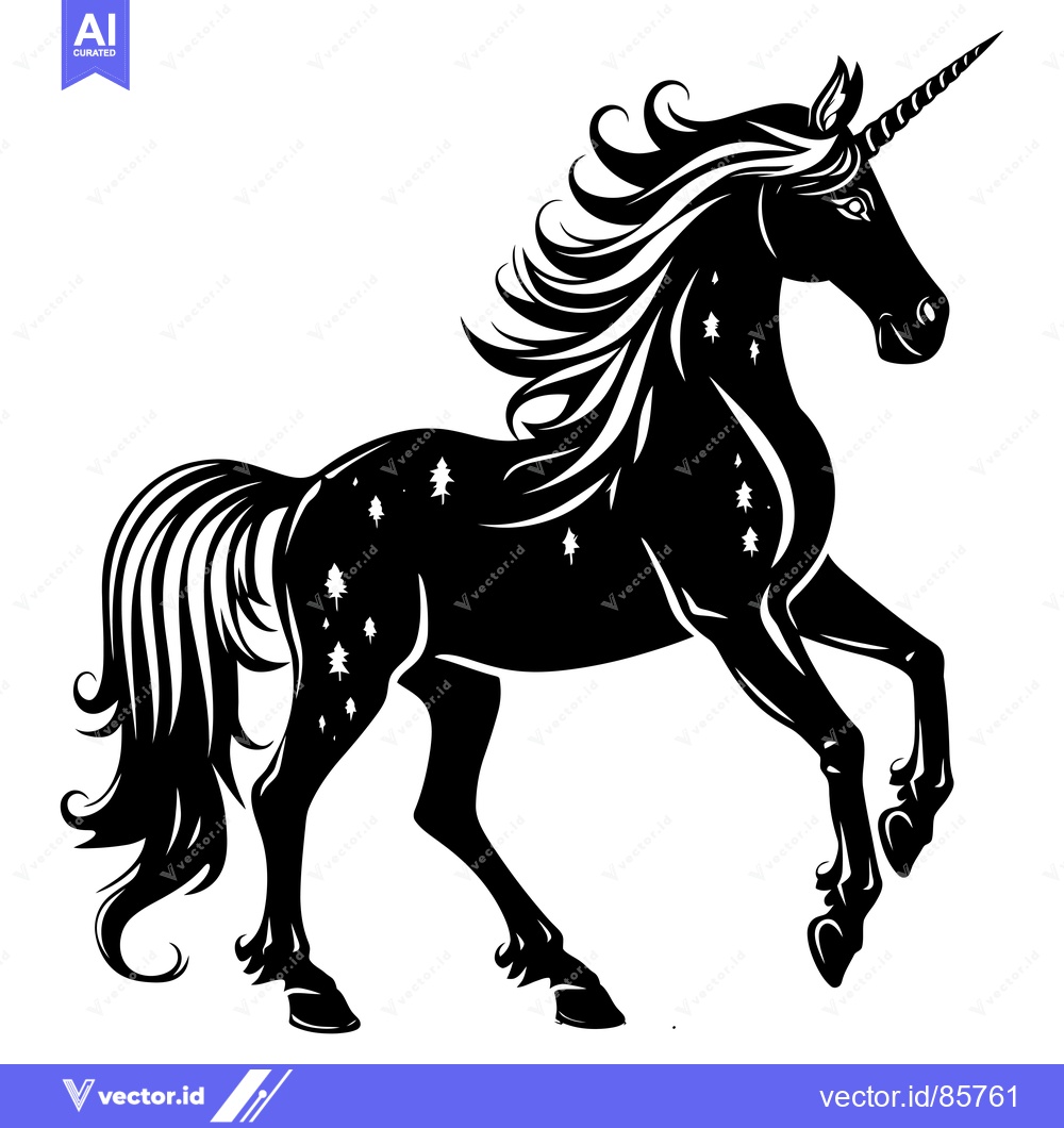 Premium Vector of Black and White Silhouette of a Unicorn with a Horn and a Long Tail