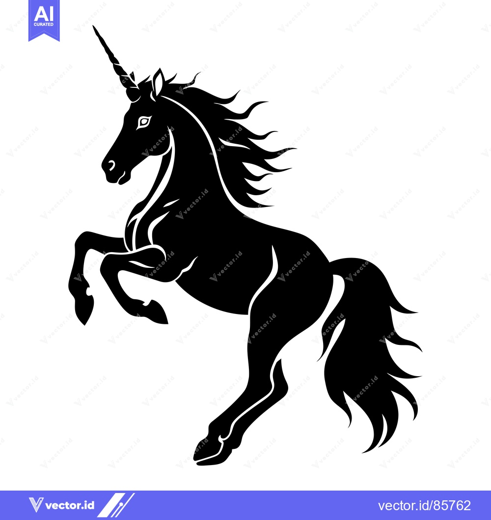Premium Vector of Black and White Silhouette of a Unicorn Rearing Up