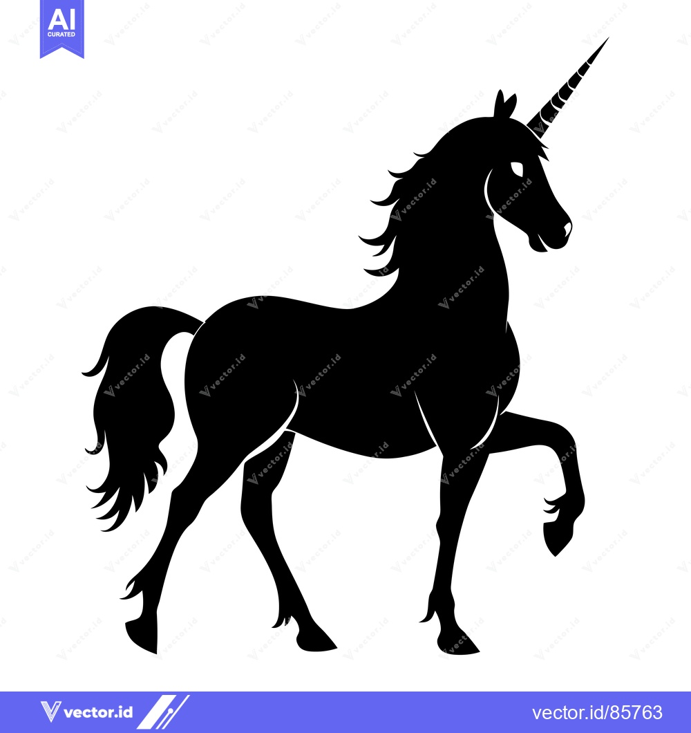 Premium Vector of Black Silhouette of a Unicorn Standing with One Leg Raised