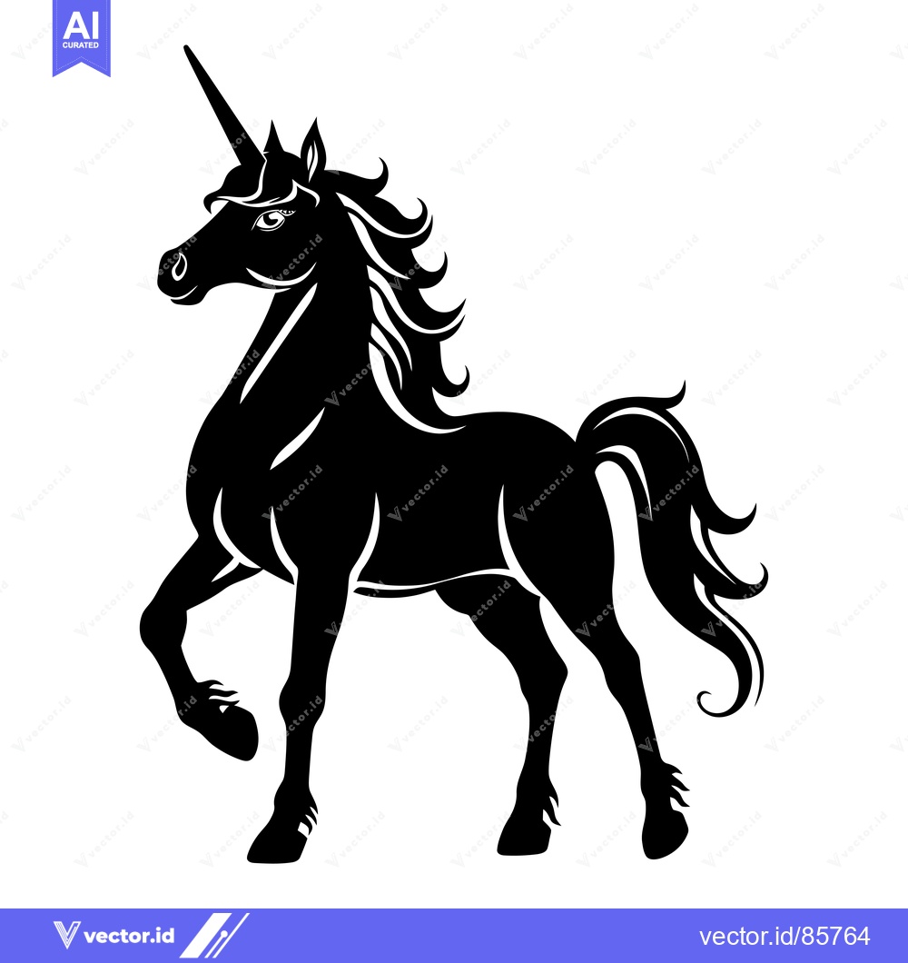 Premium Vector of Black and White Silhouette of a Unicorn