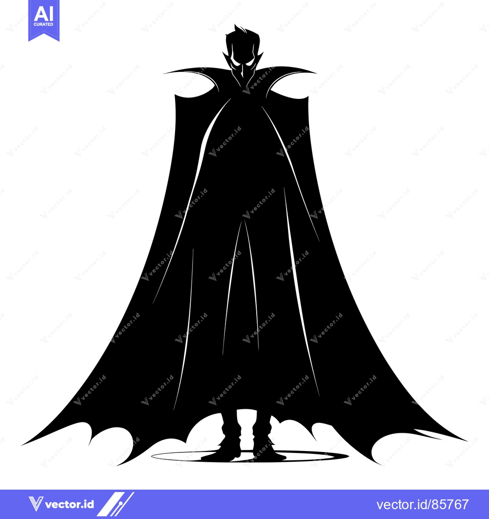 Premium Vector dari Silhouette of a Vampire in a Cape Standing with a Glowing Ring