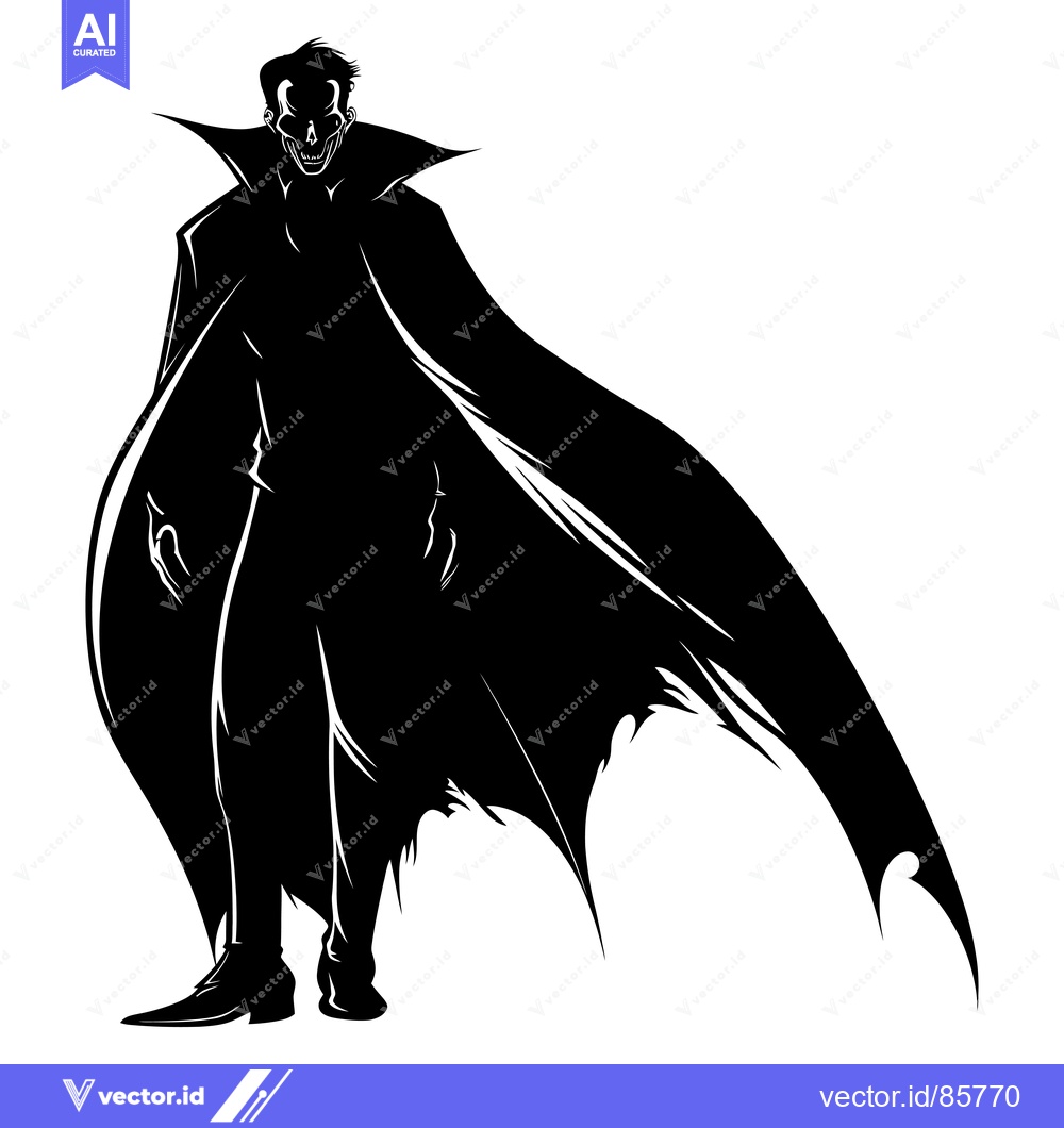 Premium Vector dari Silhouette of a Vampire with a Grinning Skull Face