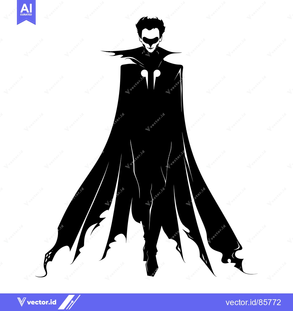 Premium Vector of Silhouette of a Man in a Cape with a Mask